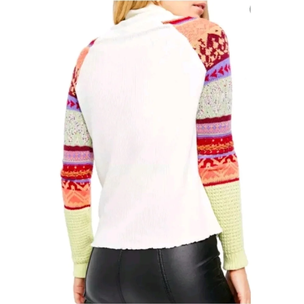 Free People Ivory Prism Ribbed Knit Sleeve Mock Neck Sweater Size XS